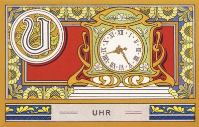 U : Saat - Alfabe Palmin. H. Schlinck & Cie, Hamburg, sd tarafından düzenlenen kromolitograf serisi. Publicite, Palmin'in en iyi hindistancevizi yağını dökün. Boyutlar : 7x11cm by Unbekannter Künstler