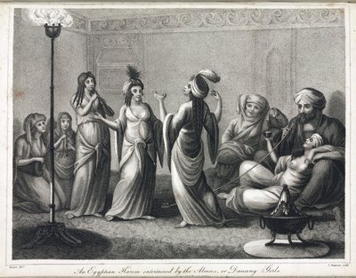 Dansçılar ve almeler tarafından canlandırılan bir Mısır haremi by Unbekannt