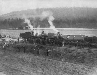 Amerika Birleşik Devletleri: c.1885 Kırsalda bir tren kazası. (s/b fotoğraf) by Unbekannt