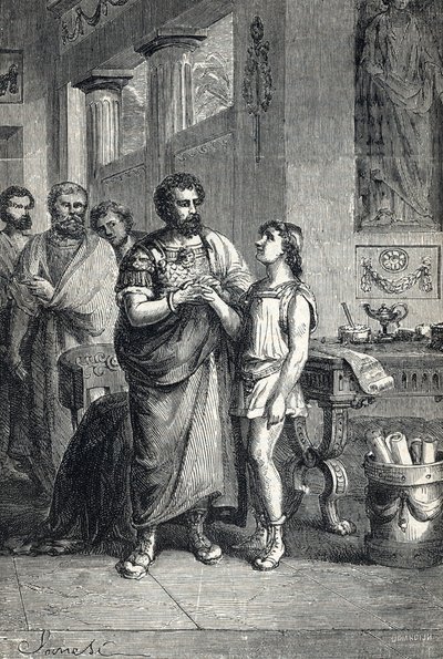 Valentinianus II, Gratian (375) tarafından Roma imparatorunu tanıdı. 1888 (Gravür) by Unbekannter Künstler