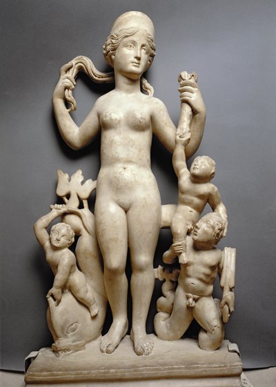 Putti, triton ve yunus ile Venüs, Roma, MS 4. yüzyıl (mermer) by Unbekannt