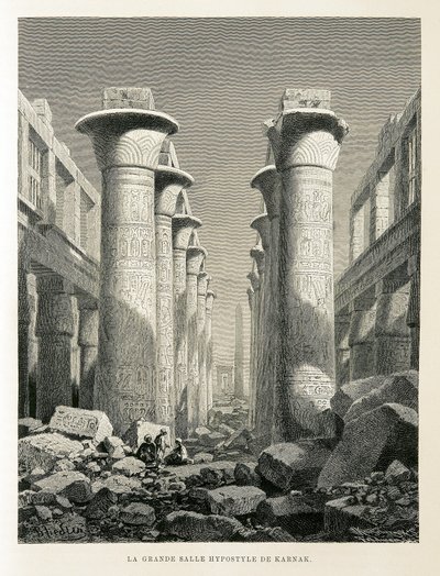 Karnak, Mısır'daki Büyük Hipostil Salonunun Görünümü Mısır Atlası'ndan İllüstrasyon by Unbekannter Künstler
