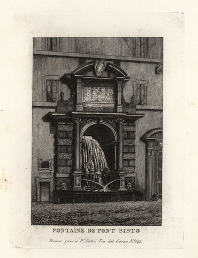 Ponte Sisto köprüsünün çeşmesinin görünümü, Acqua Paola (şimdi Piazza Trilussa