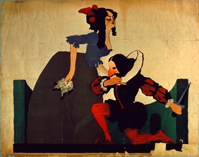 Kadının ayaklarına diz çökmüş bir adamın VINTAGE posteri, Shakespeare çizimi (renkli taş) by Unbekannt