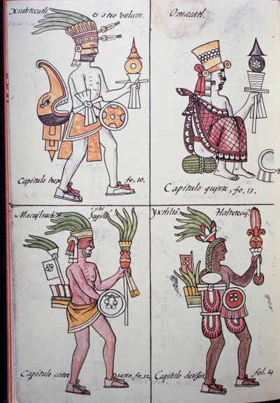 Xiuhtecuhtli, Omacatl, Macuilxochitl, Ixtlilton, Florentine Codex