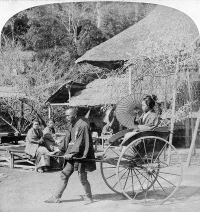 Bir jinrikisha çekçekle sabah gezintisi, Sugita, Japonya, 1896. by Underwood and Underwood