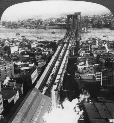 Brooklyn Köprüsü, New York City, New York, ABD, 19. yüzyılın sonları veya 20. yüzyılın başlarında. by Underwood and Underwood