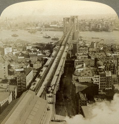 Brooklyn Köprüsü, New York, ABD. by Underwood and Underwood