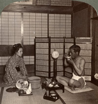 Bir otelde yaz akşam yemeği, Hiroşima, Japonya, 1904 by Underwood and Underwood