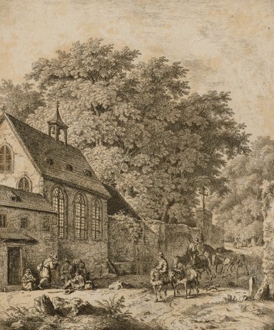 Kilise ve Köylülerle Manzara by Unidentified
