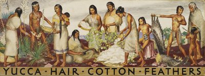 Yucca, Hair, Cotton, Feathers (duvar çalışması) by Unidentified