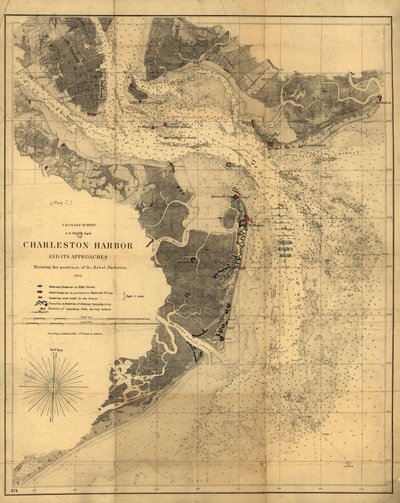 Charleston Limanı ve Asi bataryalarının konumlarını gösteren yaklaşımları. LOC 99448827 by United States Coast Survey