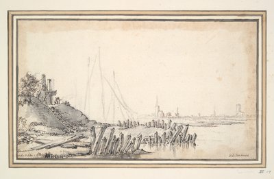 Bir nehir yakınında bir han by Unknown