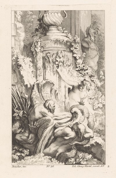 Mermen ve satir heykeli ile çeşme Çeşitli Fontaineler (dizi başlığı) by Unknown