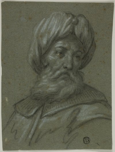 Sarıklı ve Sakallı Yaşlı Bir Adamın Başı by Unknown