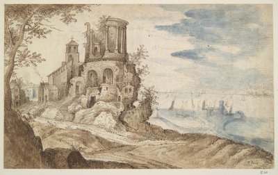 Sibylla Tapınağı, Tivoli ile Hayali Manzara by Unknown