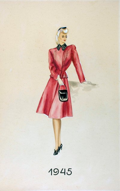 Takım elbiseli model, elinde bir çanta, 1945 by Unknown
