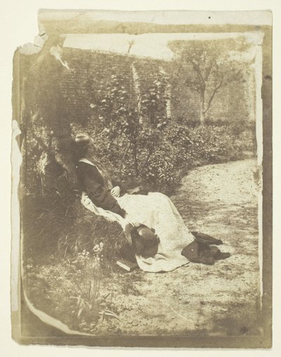 Bayan Craik Şapka ve Kitapla Bahçede Yatarken by Unknown