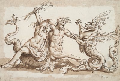 Nereid ve Triton Bir Grifonla Dövüşüyor by Unknown