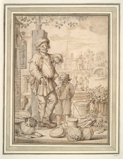 Köylü Adam ve Çocuk Pazarda by Unknown