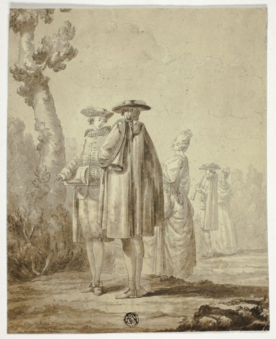 Dış Mekanda Üç Müzisyen ve İki Bayan by Unknown
