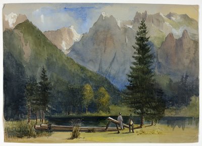 Alplerin Altında Gölet Tarafından İki Adam by Unknown