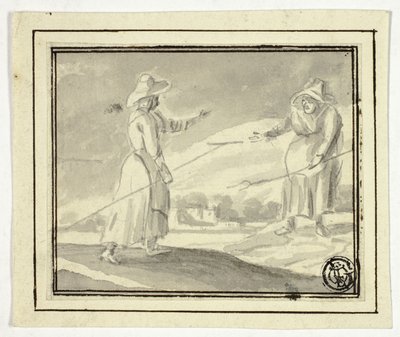 Tarlada Birbirlerini Selamlayan İki Köylü Kadın by Unknown