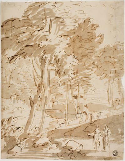 Figürler ve Hayvanlarla Ormanlık Manzara by Unknown