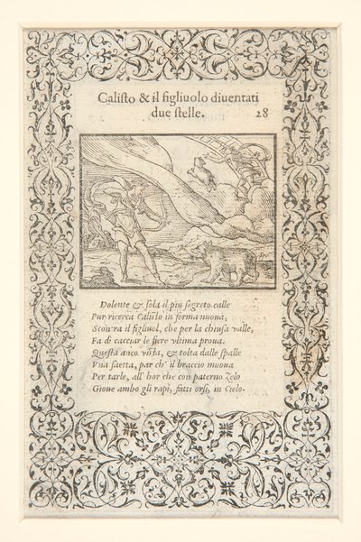 a) Juno tarafından dövülen ve ayıya dönüşen Calisto; verso: b) Calisto ve oğlu iki yıldız oldu by Unknown