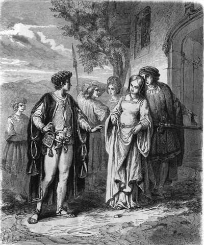 15. yüzyıl kostümleri. 19. yüzyıl gravürü. by Unknown artist