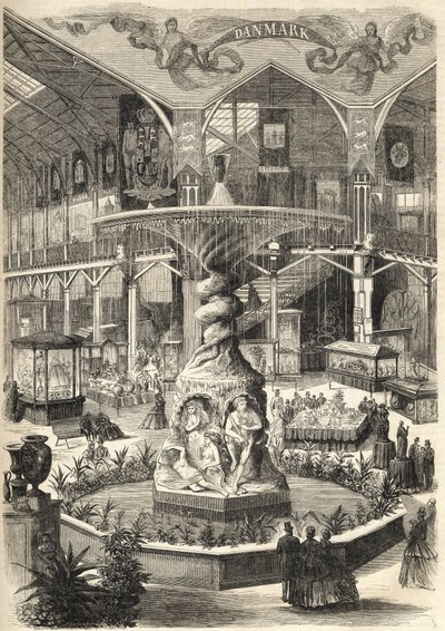 1866 Stockholm Expo - sanat ve endüstriyel sanat sergisi - Stockholmsutstallningen 1866 - Stockholm - Büyük Güzel Sanatlar ve Endüstri Sergisi - Büyük Nef - Fontaine Molin - by Unknown artist