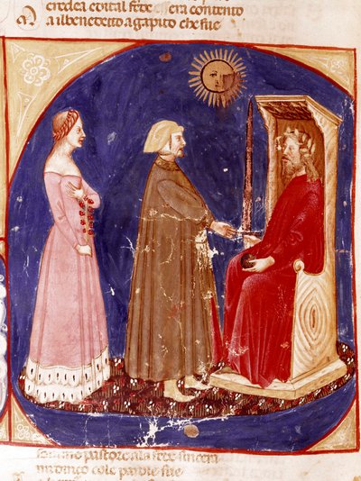 2. cennet: Dante ve Beatrice, Cennetin 1. cennetinde Roma İmparatoru Justinian ile karşı karşıya. Dante Alighieri