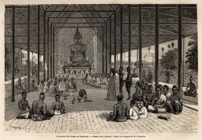 Angkor, Kamboçya yakınlarındaki bir tapınakta bir bonze koordinasyon töreni. Çinhindi