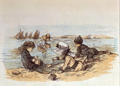 Suyun kenarında kumun üzerinde oynayan bir grup çocuk. 1881 by Unknown artist