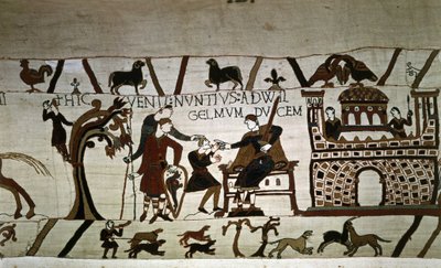 Duke Guillaume için bir haberci (1027 - 1087) - Kraliçe Mathilde Nakış olarak bilinen Bayeux halısı by Unknown artist
