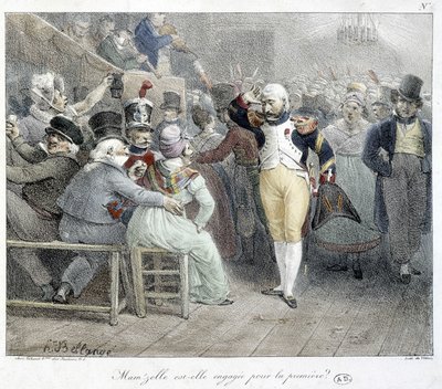 Miltaire bir kadını dansa davet eder: “Mam'zelle ilk olarak mı işe alındı?” 19. yüzyılın başı by Unknown artist