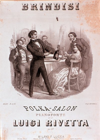 Bir tost sahnesi. Rivetta tarafından Brindisi polka puanının çizimi by Unknown artist