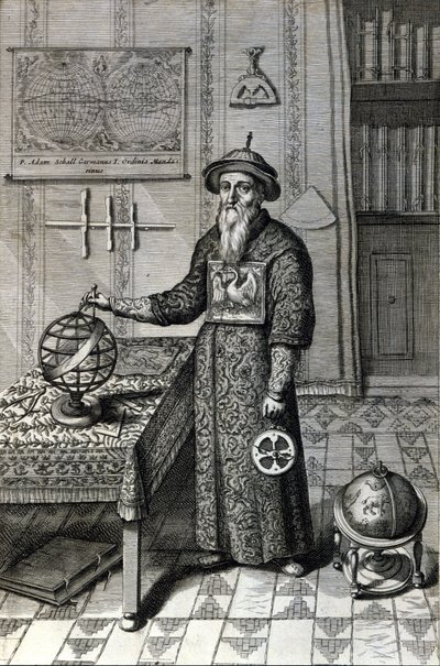 Adam Schall, astronom (1592-1666) Pekin Gözlemevi'nde Mandarin kostümü içinde, “Çin”de Athanase Kircher (veya Athanasius Kircheri) tarafından by Unknown artist