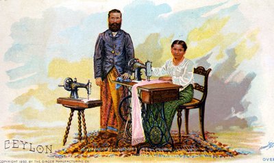 Dikiş makineleri için reklam Singer, Seylan (şimdiki Sri Lanka). 1892 by Unknown artist