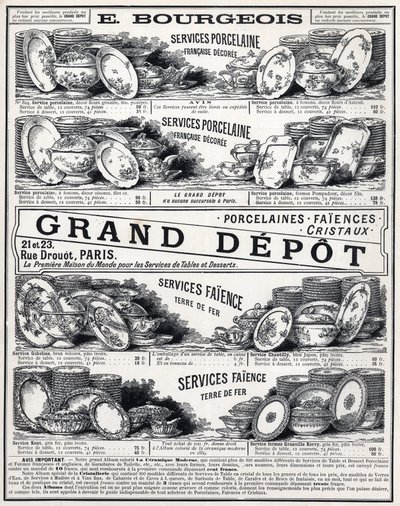 “” Le Grand Depot De Porcelaines tarafından La Ceramic Moderne, Faiences Et Verreries Bourgeois in Paris” için 1889 reklamı” by Unknown artist