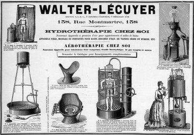 Banyolar, su duşları, kuru veya ıslak buhar, bide, marka Walter-Lecuyer (Walter Lecuyer) için mobil armatürler için 1889 reklamı. by Unknown artist