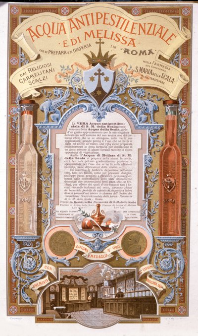 Kokulu suyun reklamı: melisa vebasına karşı su. 1895 kromolitografisi by Unknown artist