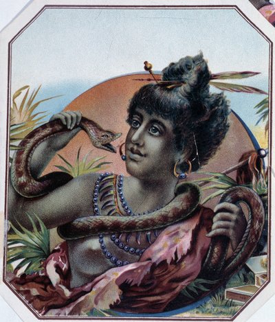 Afrikalı siyah kadın ve yılan - Puro kutusu etiketi, 19. yüzyılın sonlarında by Unknown artist