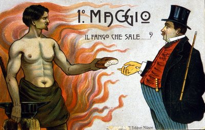 Sınıf mücadelelerinin alegorisi: 1 Mayıs: çamur yükselir, bir işçi size bir burjuva ekmek sunar. 1898 by Unknown artist