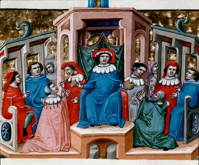 Justinian Yasasından (Codex Justinianus) alınan Minyatür Yasasının alegorisi, Bizans İmparatoru I. Justinianus (483-565) altında yayınlanan bir yasa ve kurumlar koleksiyonu by Unknown artist