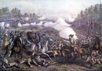 Amerikan İç Savaşı (1861 - 1865): Opequon Savaşı veya Üçüncü Winchester Savaşı, Virginia 19 Eylül 1864. 19. yüzyılın gravürü. by Unknown artist