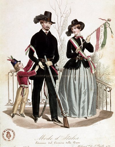 Risorgimento (Litografi) zamanında zarif bir vatansever aile by Unknown artist