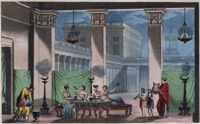 Antik Yunanistan - Triclinium - Evrendeki Tüm Halkların “” Gümrük ve Geleneklerinden gravür. Yani, hükümetin, yasaların, milislerin, en eski zamanlardan günümüze kadar tüm ulusların dininin tarihi "1856 by Unknown artist