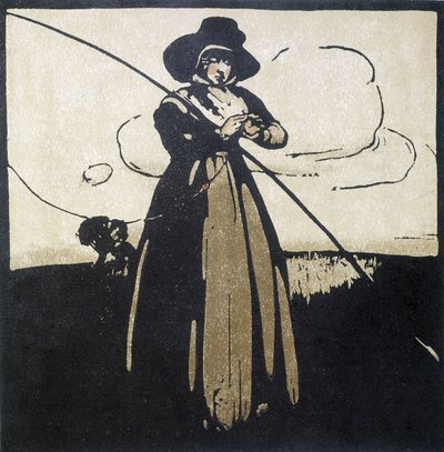 Olta balıkçılığı: Kancasını hazırlayan kadın - takvim by Unknown artist