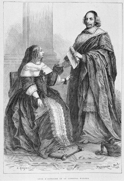 Avusturyalı Anne ve Kardinal Jules Mazarin (Giulio Raimondo Mazzarino veya Mazarino) (1602-1661) - Grav., M. Guizot tarafından “En uzak zamanlardan 1789